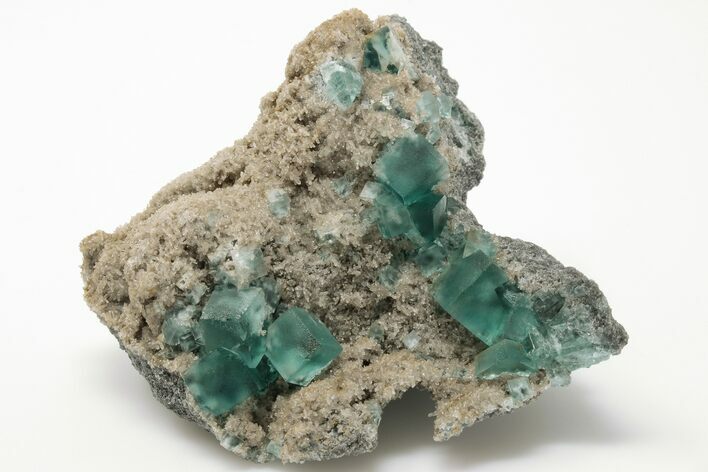 Cubic Green Fluorite Crystals on Quartz - China #197165